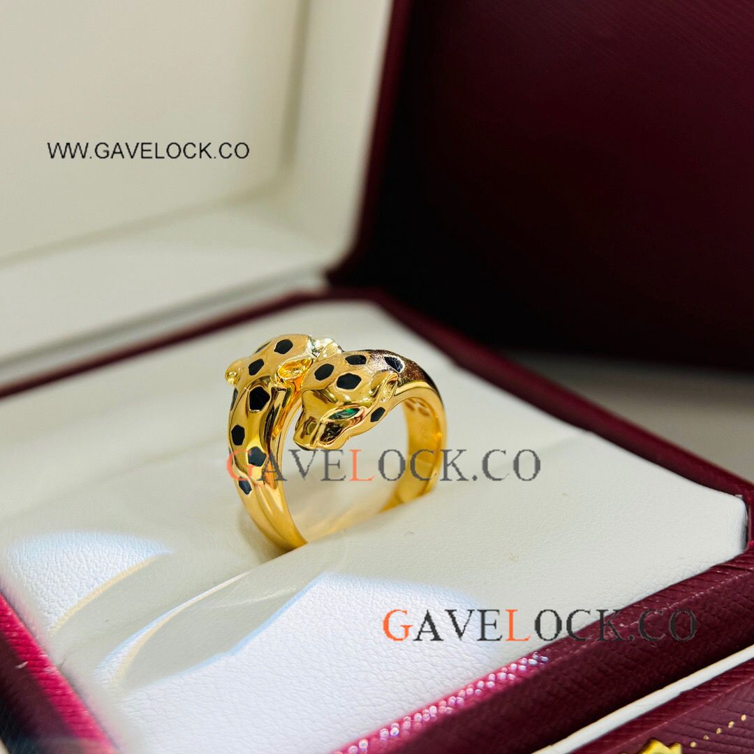 High Quality Cartier 2-Panther-heads Ring Yellow Gold